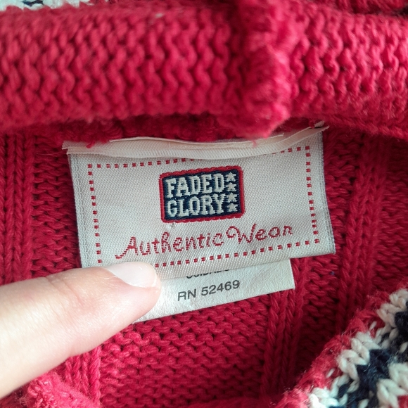 361a. red vintage Faded Glory knit hooded 90s y2k sweater, 10/12 girls - Picture 3 of 8